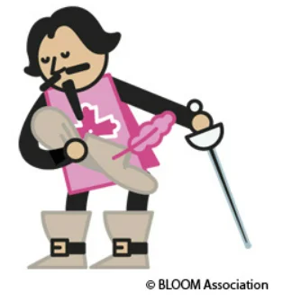 ONG bloom mousquetaire qui s'incline en baissant son chapeau