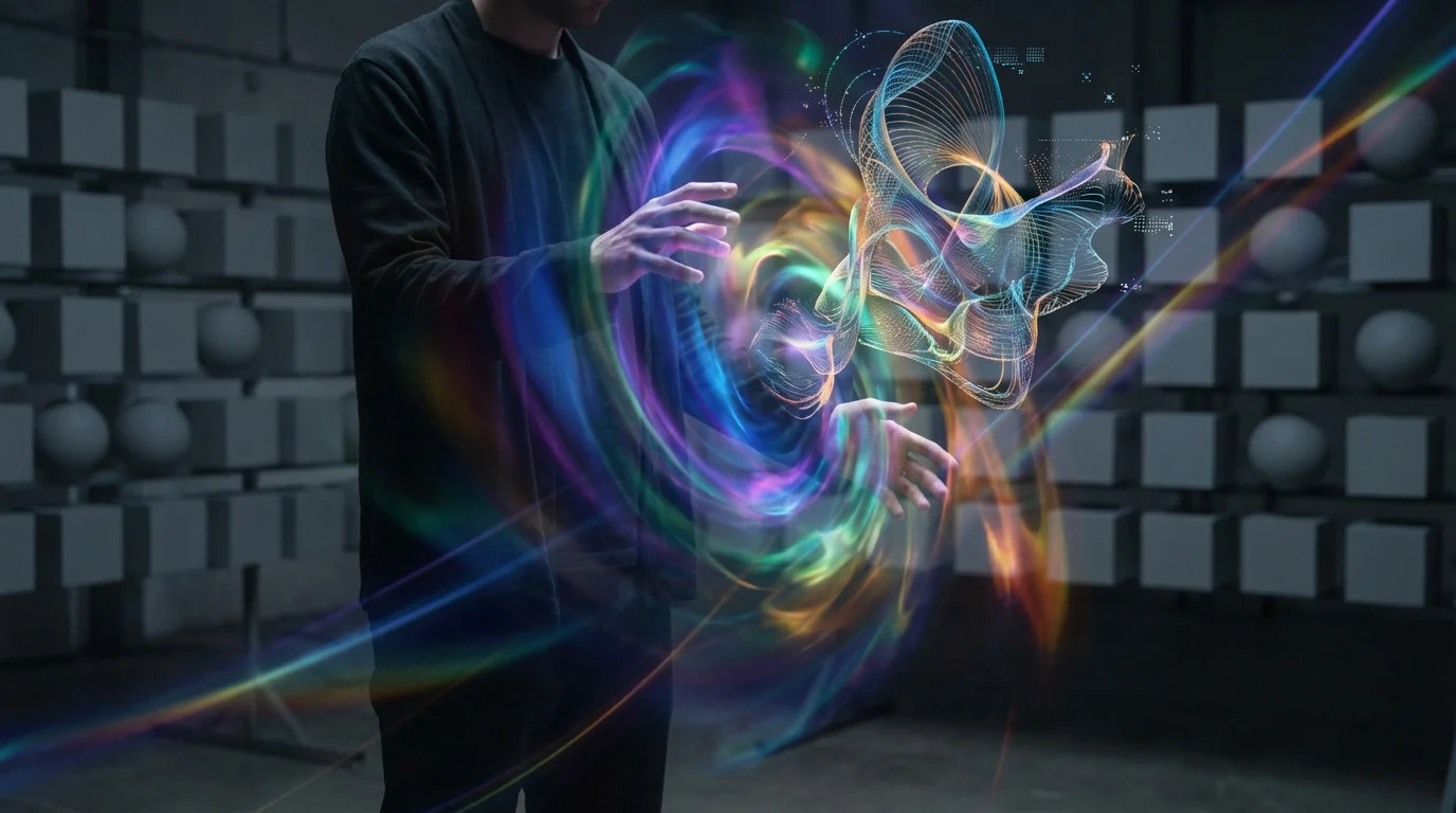 des mains forment une spirale multicolore pour representer le processus de création. comme si les mains par leur mouvement ataient créatives