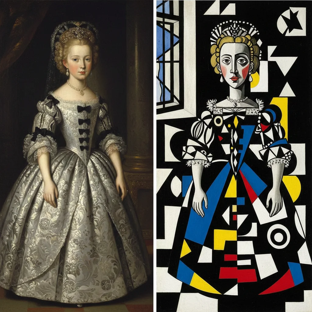 dans un processus créatif comapartif de 2 oeuvres une de Velázquez et l'autre de picasso et qui montre les similitudes et differences