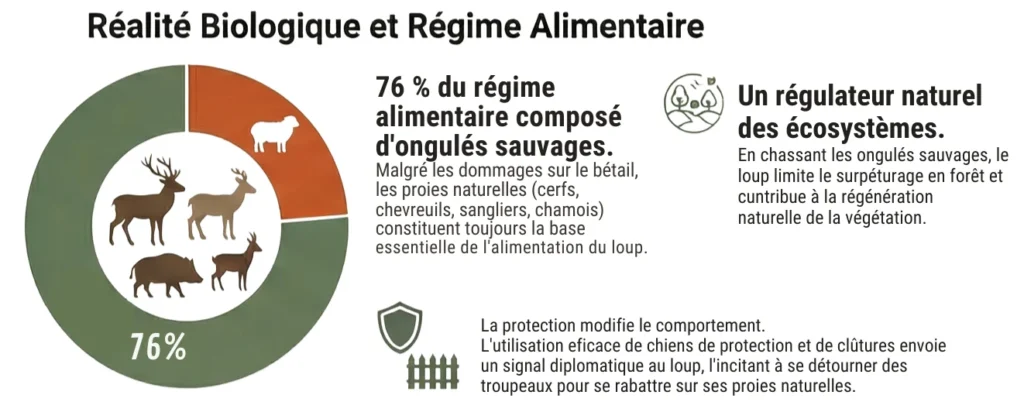 inforgraphie régime amimentaire du loup 76% ongulés sauvage.