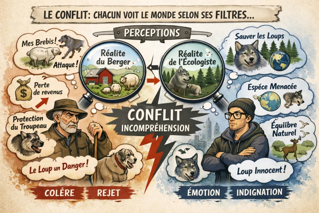 infographie filtres de perceptions entre urbain et rural sur la vision du loup