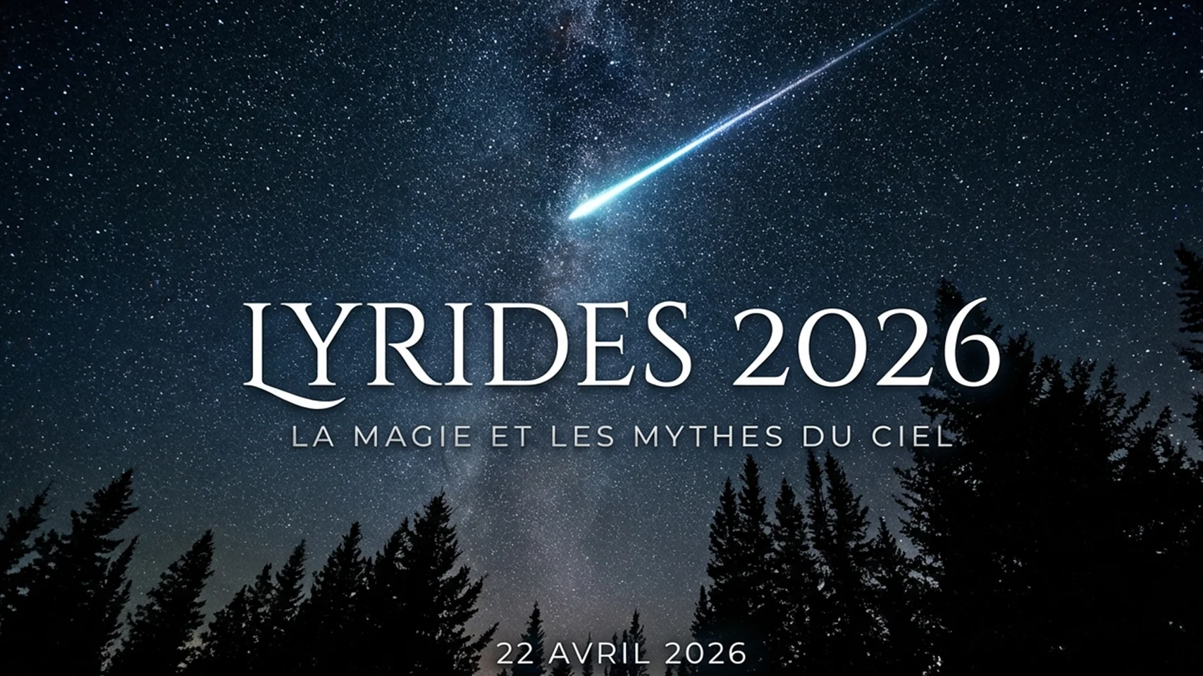 ciel étoilé avec une étoile filante illustrant les lysrides 2026 avec la date en Avril.