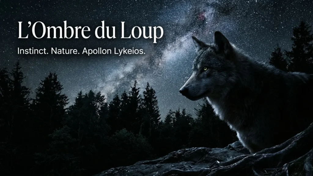 image d'un loup sous un ciel étoilé, montrer la symbolique du loup et le lien avec les lyrides