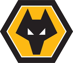 logo du Wolverhampton Wanderers FC tete de loup géométrique noir sur fond jaune entourée d'un hexagone noir symbole de l'utilisation du loup dans le marketing