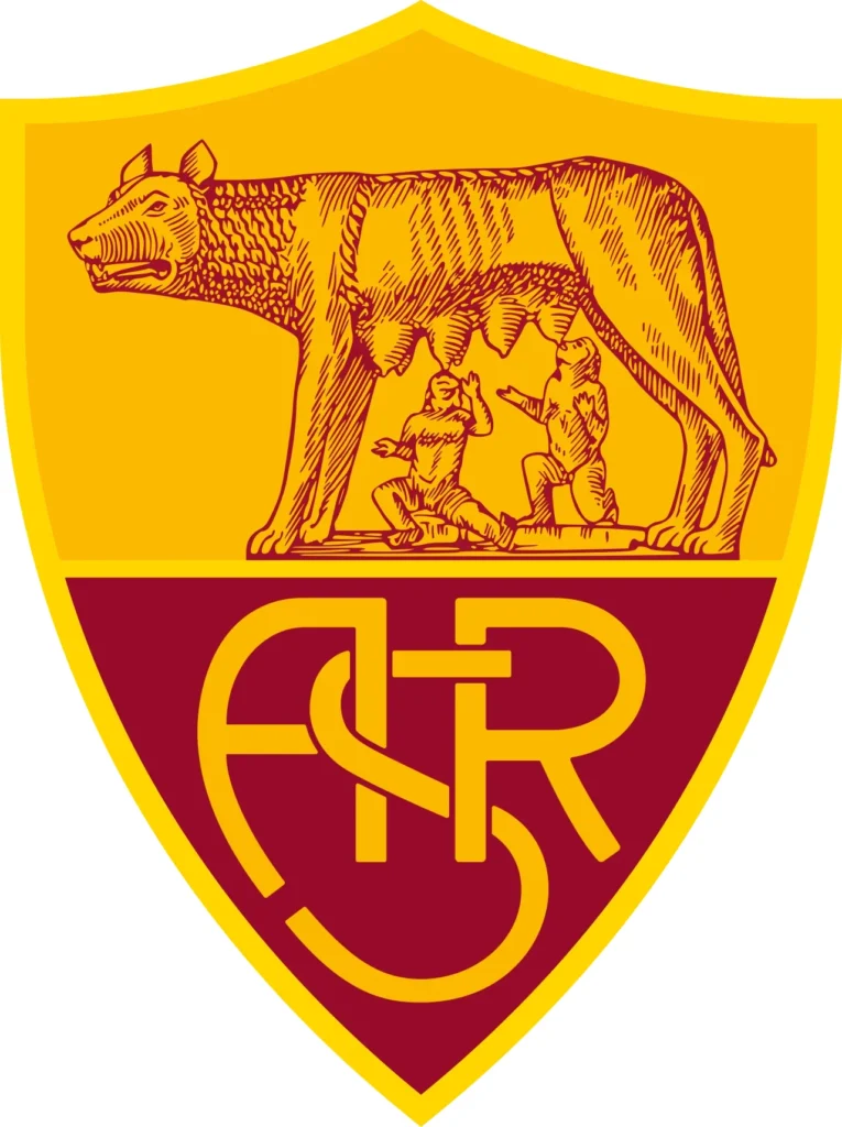 Blason de l'AS Roma 2026 avec la louve allaitant Romulus et Rémus, symbole du loup dans le sport