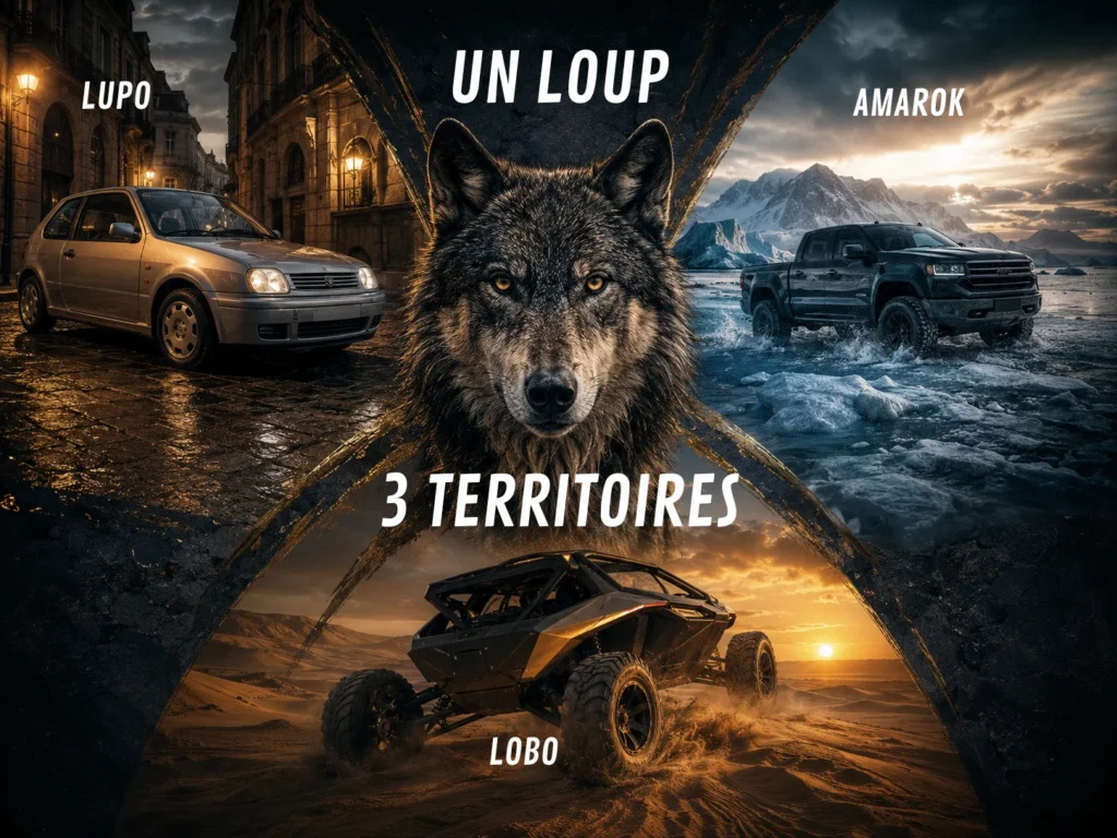Le loup de Volkswagen et ses 3 vehicules Lupo Lobo Amarok