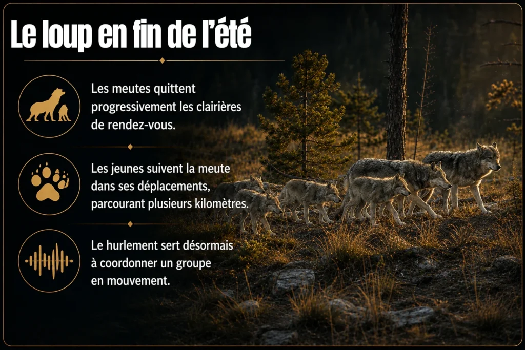 Pleine lune Aout 2026 associée au déplacement d’une meute de loups en fin d’été