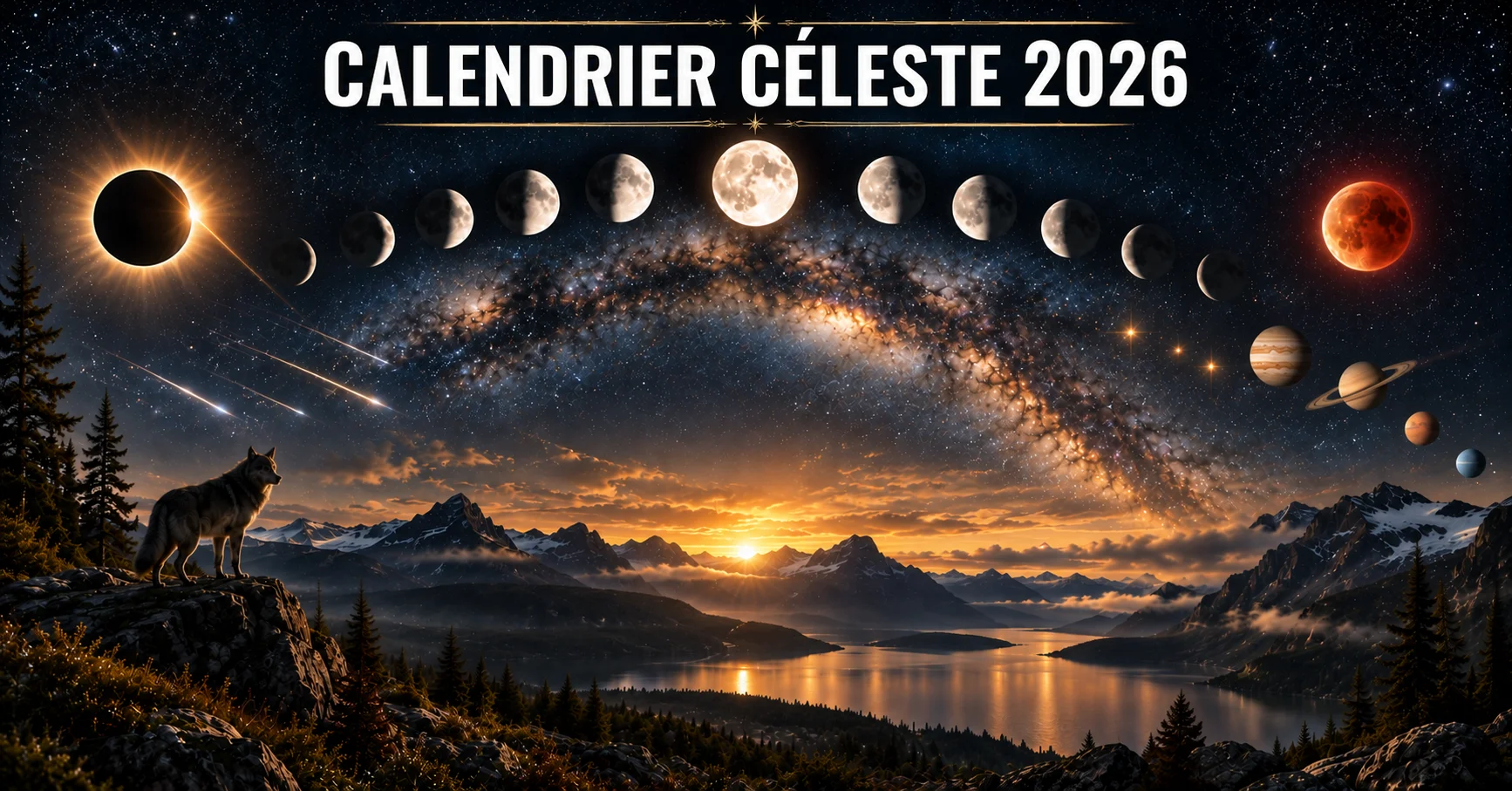 loup regarde le spectacle du calendrier céleste 2026