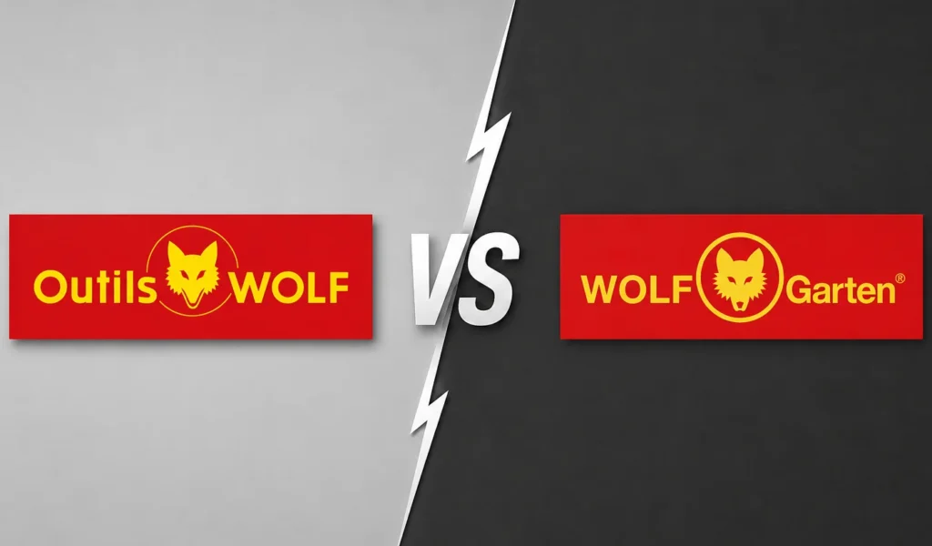 comparatif des logos Outils wolf et Wolf Garten montrant les conflits de marque du loup dans l'industrie